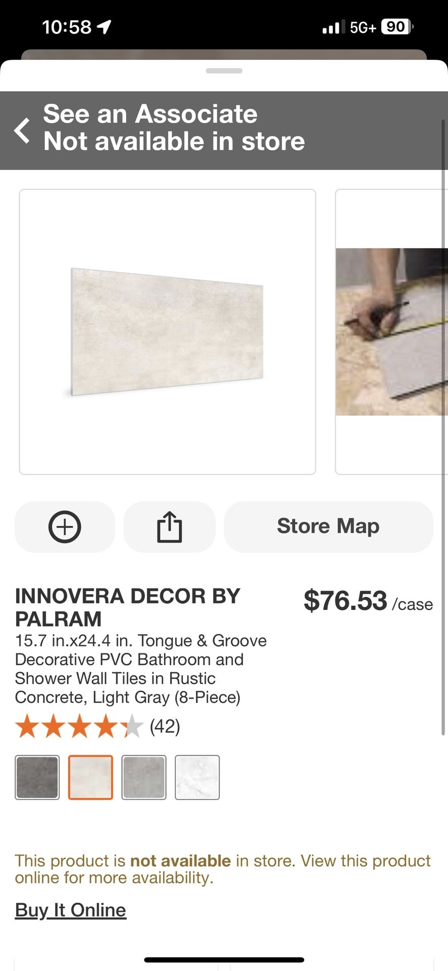 INNOVERA DECOR BY PALRAM 15.7 in.×24.4 in. Tongue & Groove Decorative PVC Bathroom and Shower Wall Tiles in Rustic Concrete, Light Gray (8-Piece)