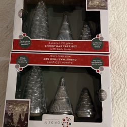 Two Sets of 3-piece LED Glass Christmas Tree Set with Daily Timer 
