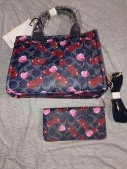Cherry Print Tote Bag and Wallet Set