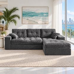🔥New Modular Sectional Sofa, 102" L-Shaped Corduroy Couch, Set of Soft Cloud Couch with Ottoman, N-12
