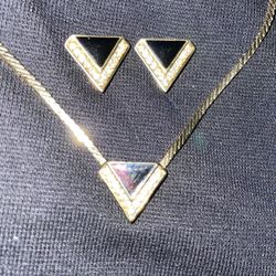 Vintage Christian Dior Black and Gold Logo Designer Jewelry Set