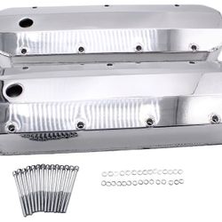 SHLPDFM Polished Aluminum Silver Valve Covers for Big Block Chevy BBC