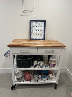Moving Sale! Kitchen Cart with Solid Acacia wood top