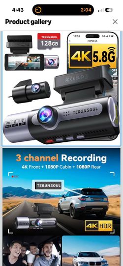 Brand New！ 4K Dash Cam Front and Rear, Full HD 3 Channel Dashcam, Free 128GB Memory Card, Built-in 5.8GHz WiFi Built-in GPS, Collision Sensor, Night V