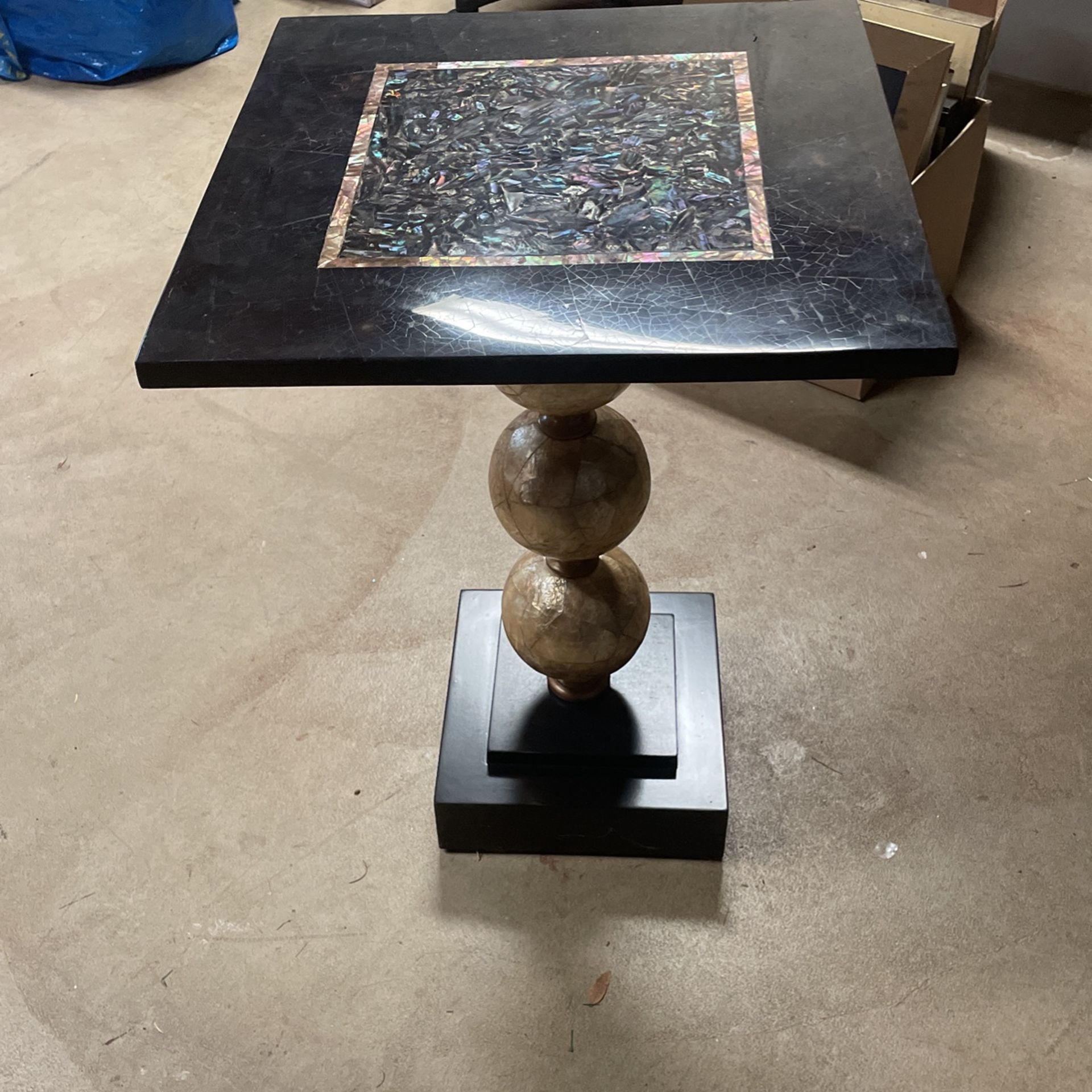 Black Lacquer End Table With Gold Leaf Balls