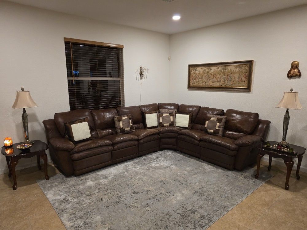 Real Soft Leather Sectional Recliner Sofa