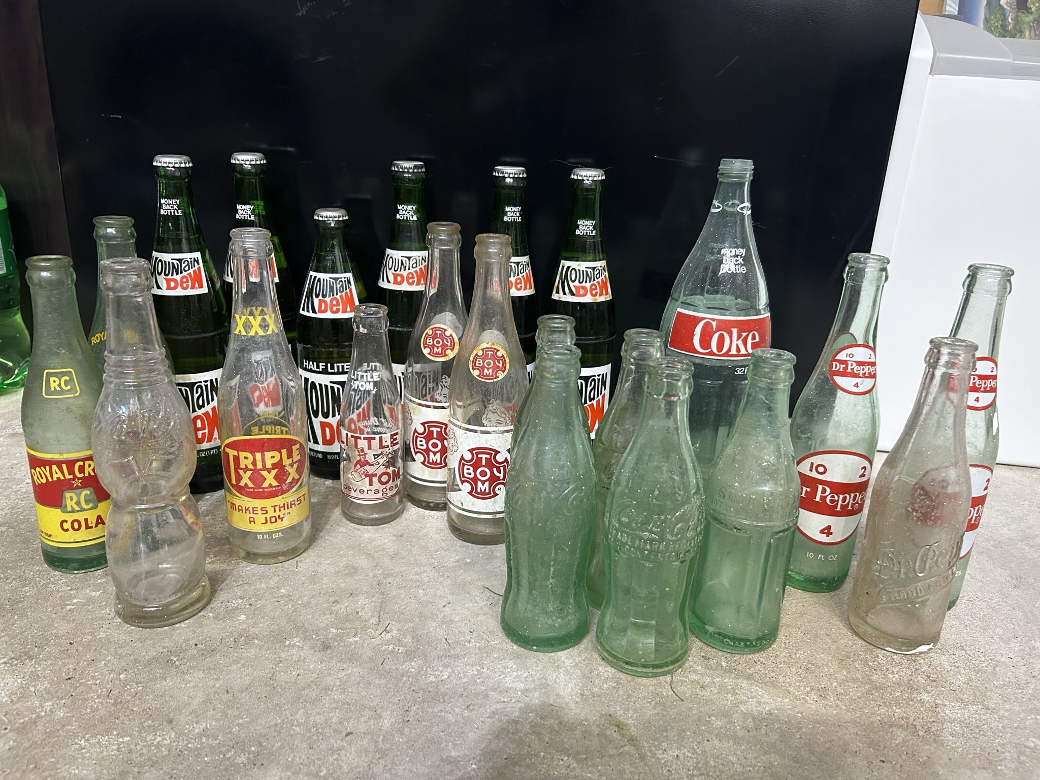 Lot Of Vintage Soda Bottle-Dr. Pepper, Coca Cola, Triple X, Mountain Dew