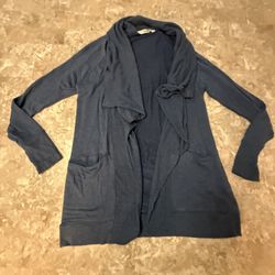 Athleta Women's Small Cardigan Sweater Open Front Navy Blue Pockets Relaxed Fit