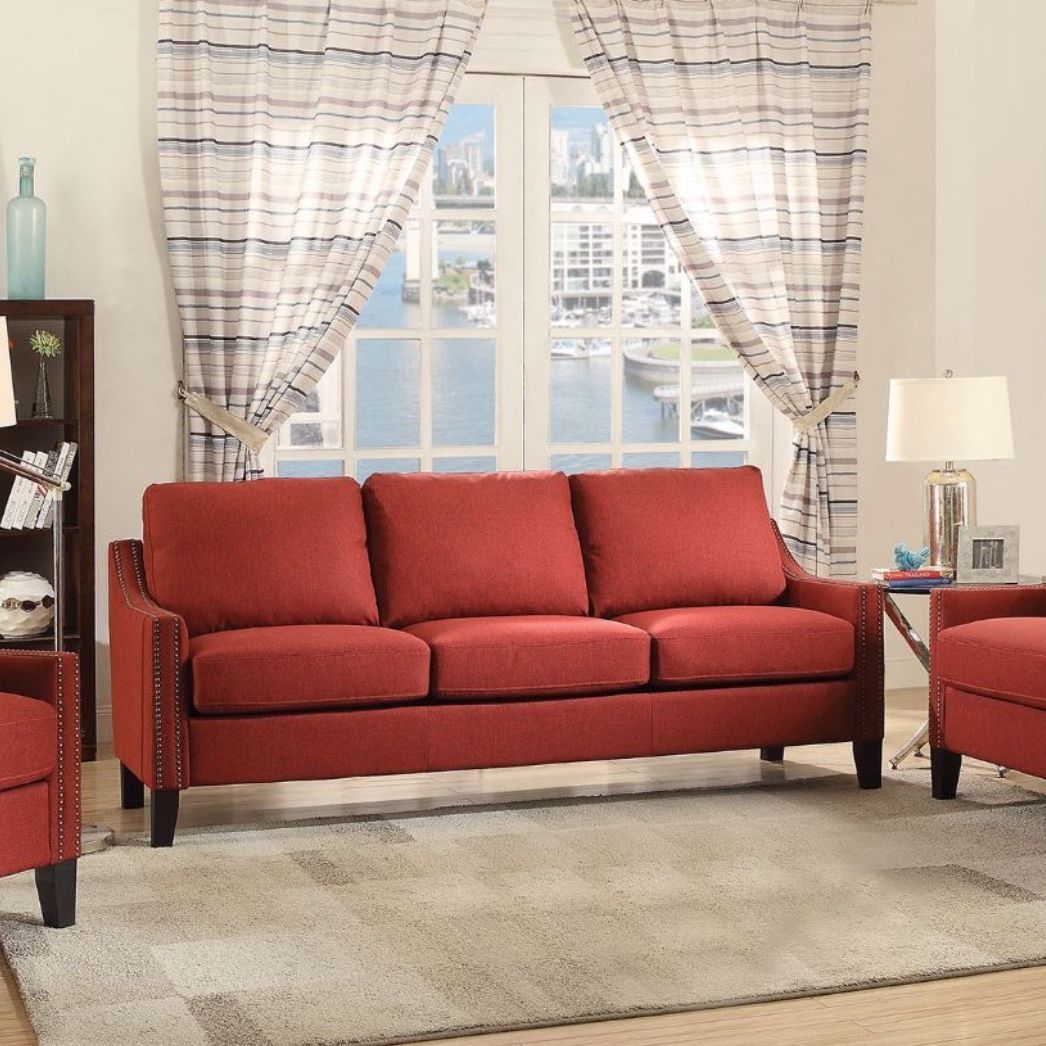 Brand New Red Linen Sofa and Love Seat Set