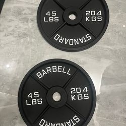 Cash only no Zelle Brand new in box pair of 45lb Olympic weights plates total 90lb more same style if needed added price  check my page