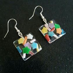 Candy sprinkles and stars square dangle resin handmade earrings new
