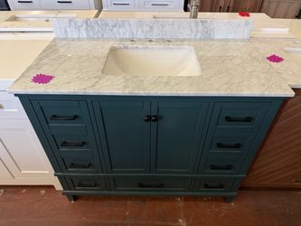 Merryfield 43 in. Single Sink Antigua Green Bath Vanity with White Carrara Marble Top
