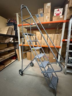 Tri-Arc 7 Step All Terrain Steel Industrial Ladder with Wheels