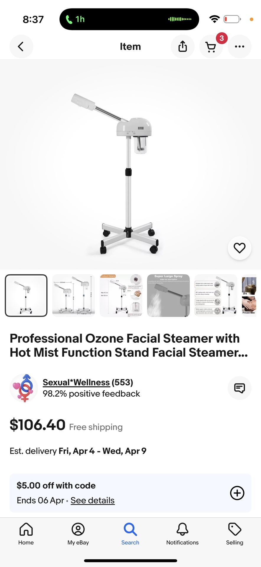 Professional Ozone Facial Steamer with Hot Mist Function Stand Facial Steamer...