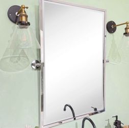 TEHOME Chrome Pivot Mirror Tilt Bathroom Mirror in Polished Nickel Tilting Beveled Vanity Mirrors
