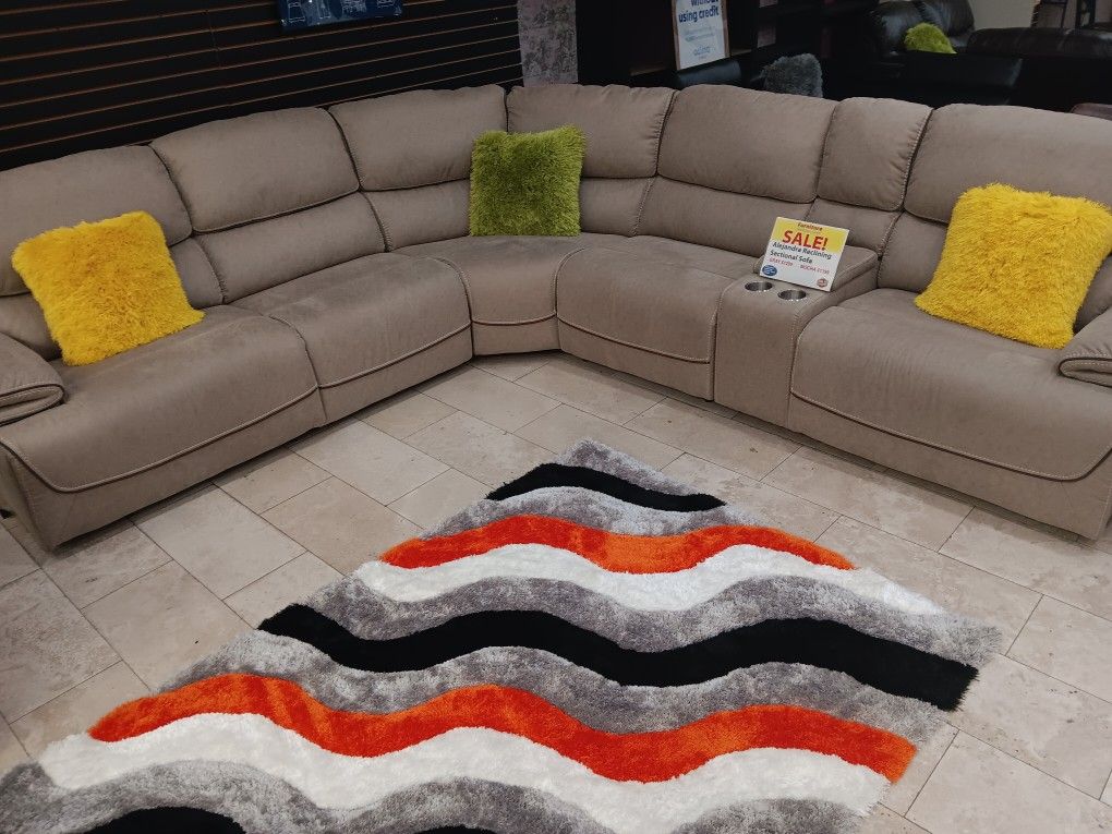 *Wow* Alejandra Sophisticated Mocha Fabric Reclining Sectional Sofa Delivery And Easy Financing Available🙌
