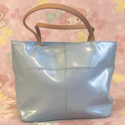 Baby Blue adorable handbag beige leather handle straps (NEW) Estée Lauder 