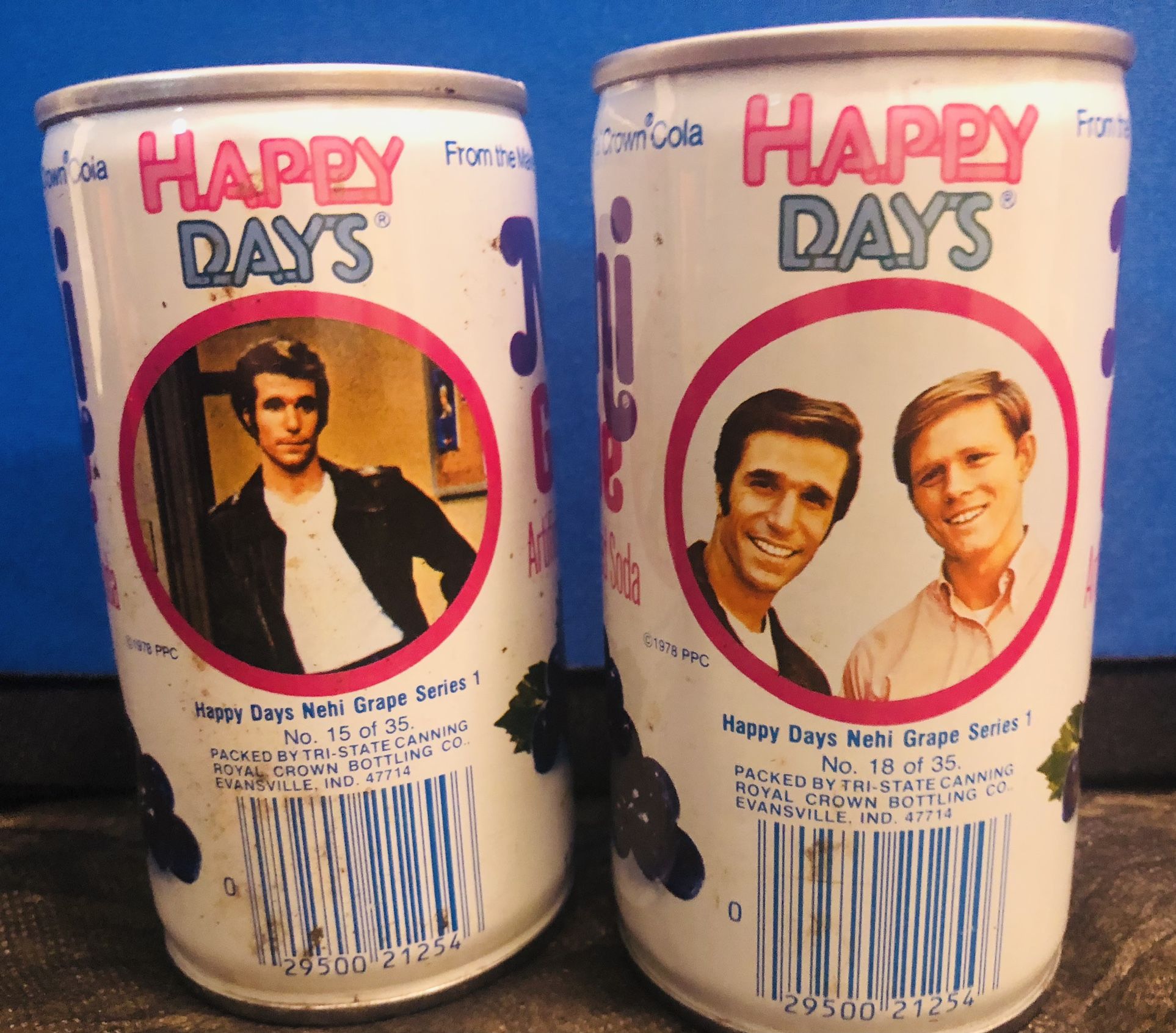 Happy Days Fonzie Richie Collectible Nehi Grape Soda Cans #15, #18 VINTAGE