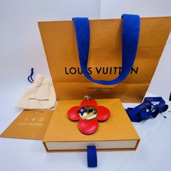 Authentic Louis Vuitton Leather Red & Pink Flower Bag Charm Key Holder M67299