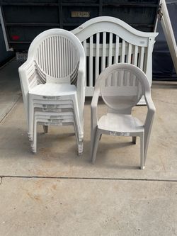 Set of 9 Grosfillex White Highback Resin Patio Chairs – Commercial Grade
