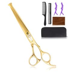 7 Piece Haircutting Kit for Kids Children Babies, Includes Gold Scissors With Blunt Tips, Combs, Hair Clips, Cleaning Cloth & Case *NEW in Plastic*