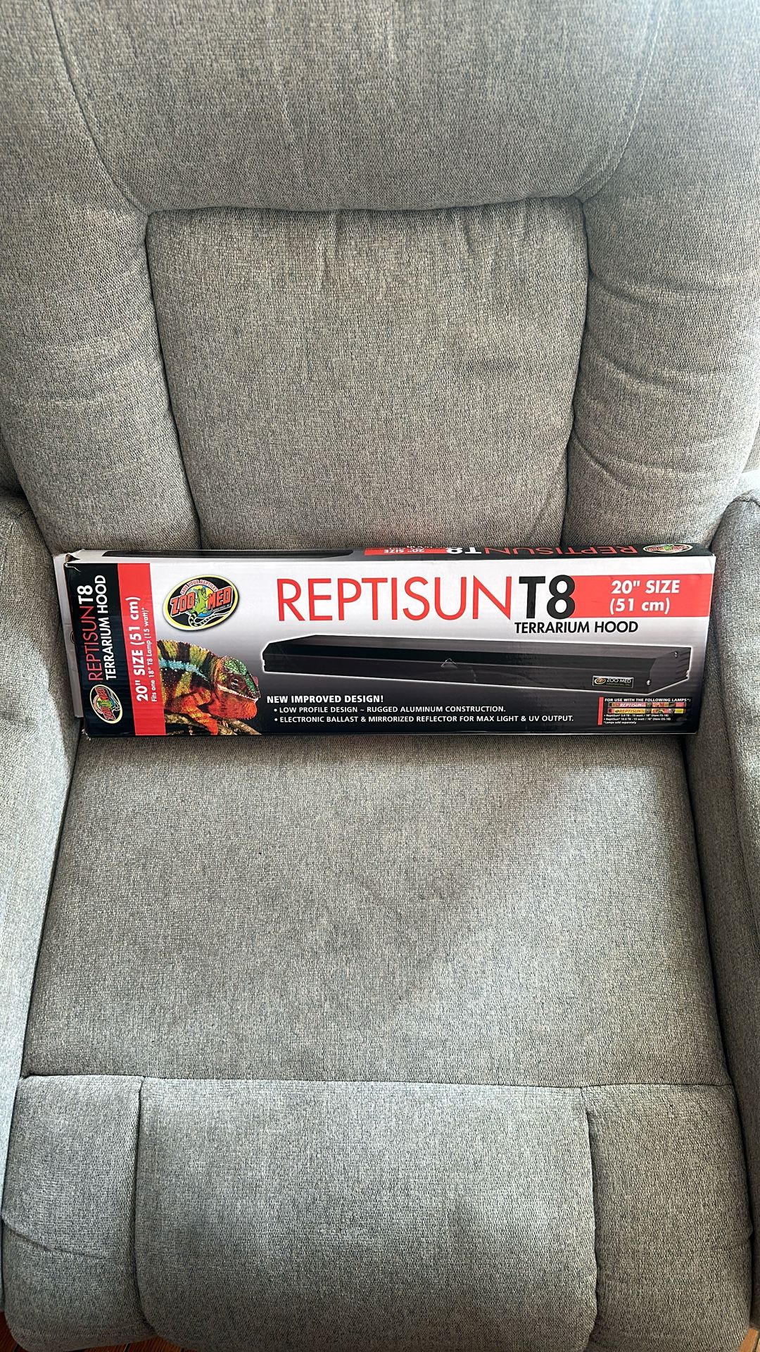 Zoo Med ReptiSun T8 Terrarium Hood, which is 20 inches long (51 cm).