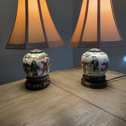 Pair Vintage Chinese Porcelain Table Lamps