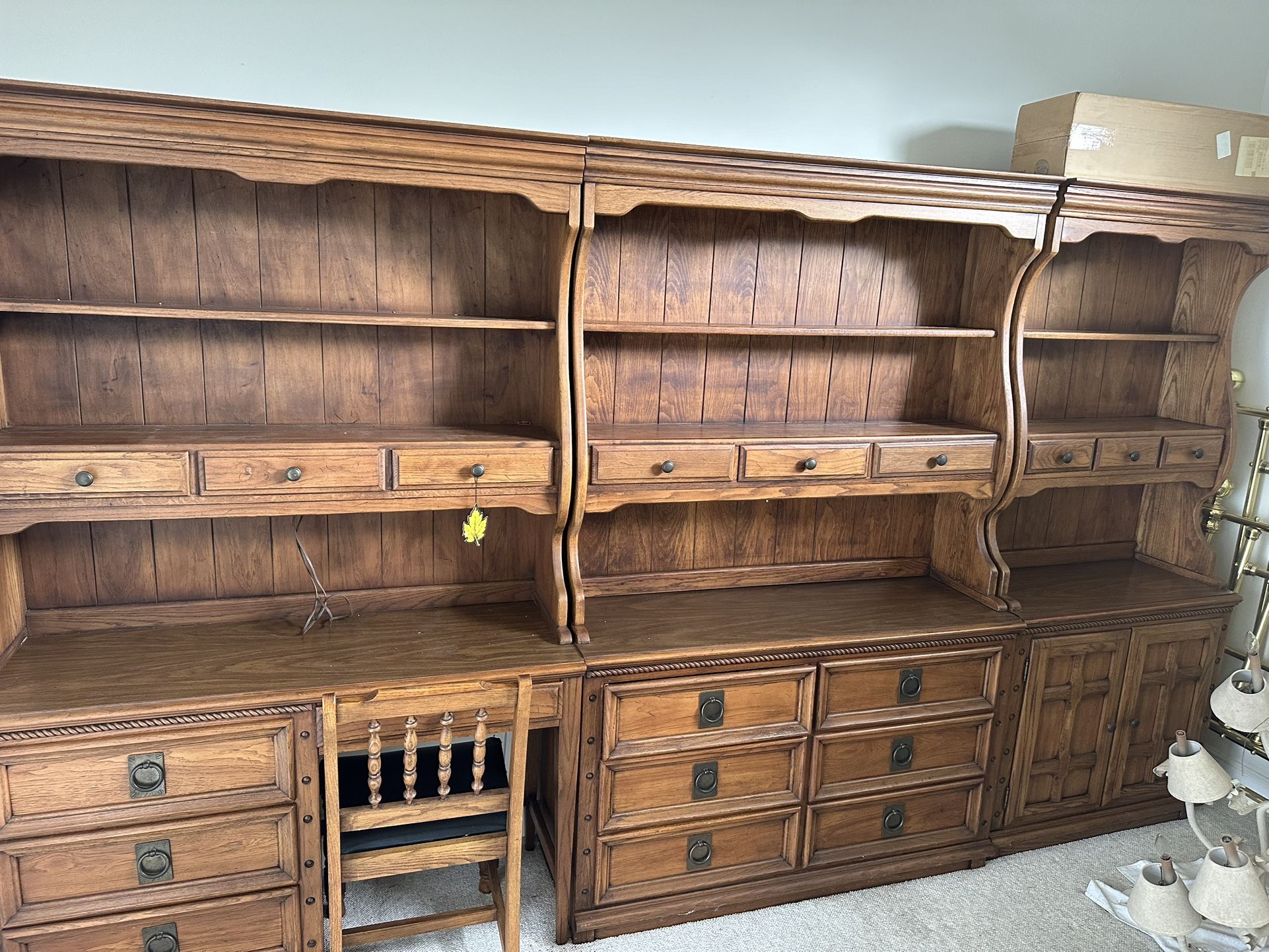 Versatile Wood Bedroom Set with Desk, Storage, Shelving, and Built-in Lighting
