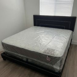 New KING SIZE Bed Frame With Mattress And Box Springs Set 3pcs New Furniture Bed Frame FREE DELIVERY 