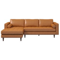 Daphne Tan Leather L Shape Corner Sofa Left Facing Chaise