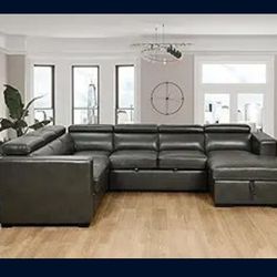 123" Modern U Shaped 7 Seat Sectional Sofa Couch With Adjustable Headrest, Sofa Bed With Storage Chaise Pull Out Couch Bed For Living Room ,Gray Light