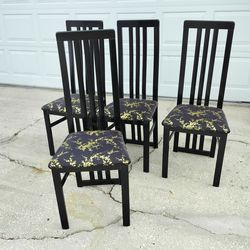 Vintage Post Modern Set of 4, Made In Italy, Solid Wood Black Lacquered Dining Room Chairs. See Description