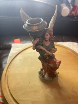 Vintage Resin Angel Figurine Candle Holder — Wings & Urn Design