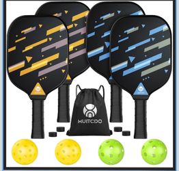 Pickleball Paddles Set of 4, USAPA Approved Pickleball Set with 4 Balls and 1 Carry Bag 4 Replacement Grips, Light Pickleball Rackets for Beginners an