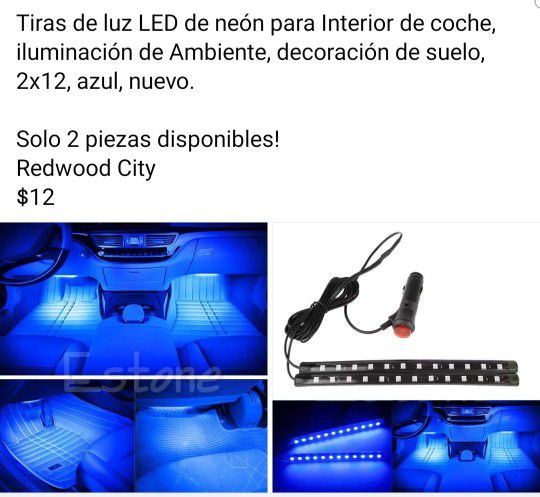 Tiras de luz LED de neón para Interior de coche, iluminación de Ambiente, decoración de suelo, 2x12, azul, nuevo