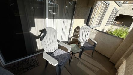 3-Piece Gray Plastic Adirondack Patio Set with Cushions