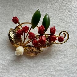 Coral/Jade Brooch