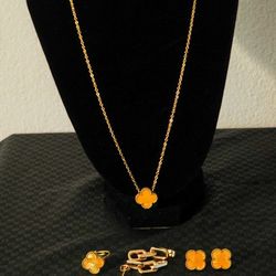 Elegant Orange Clover Design Jewelry Set - Perfect Mothers Day Gift