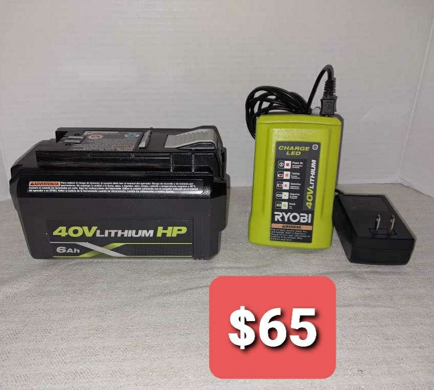 Ryobi battery 40 V 6AH and charger 40v