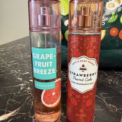 Two Bath & Body Works Sprays.  Strawberry Pound Cake & Grapefruit Breeze.  See Fill Lines.