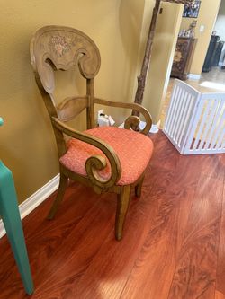 Vintage Wood Armchair with Floral Upholstered Seat