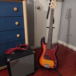 Sawtooth Bass Guitar And Fender Amplifier With Cable (BASS STAND NOT INCLUDED)