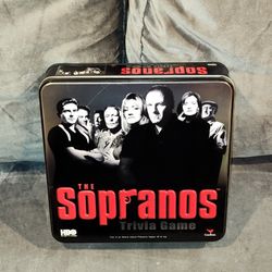 NEW OPEN BOX THE SOPRANOS TRIVIA CARD GAME IN COLLECTIBLE TIN & PLAYING MAT COMPLETE GAME WITH QUESTION & ANSWER CARDS & CHIPS STILL SEALED