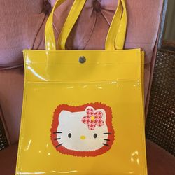 Rare Hello Kitty Yellow Vinyl Snap Bag With Zipper Pocket 