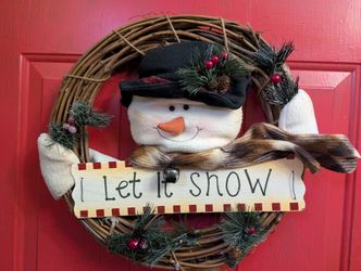 Large Snowman Grapevine Wreath Let It Snow 