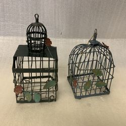 Pairs of vintage  metal bird green wire cages 