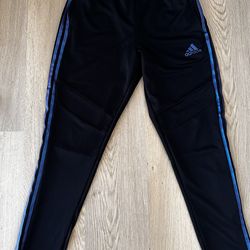 Stylish Adidas Black Track Pants Blue Stripes – Medium – Athletic Joggers