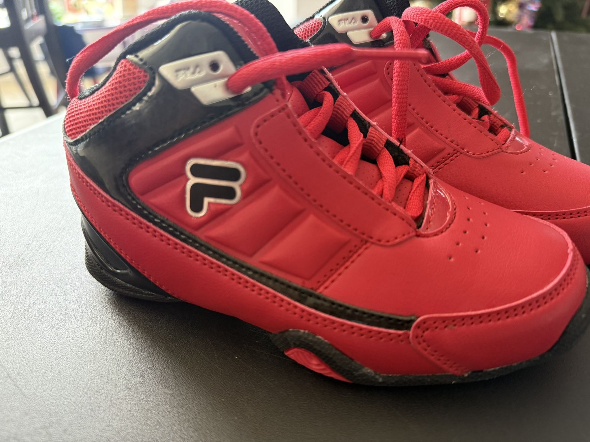Fila Red and Black Mid-Top Sneakers with Leather Finish