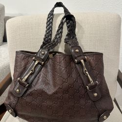 Gucci Dark Brown Leather Guccissima Horsebit Pelham Shoulder Bag