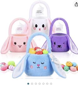 4 Pcs Easter Baskets Plush Easter Bunny Basket Easter Bucket with Long Plush Ear